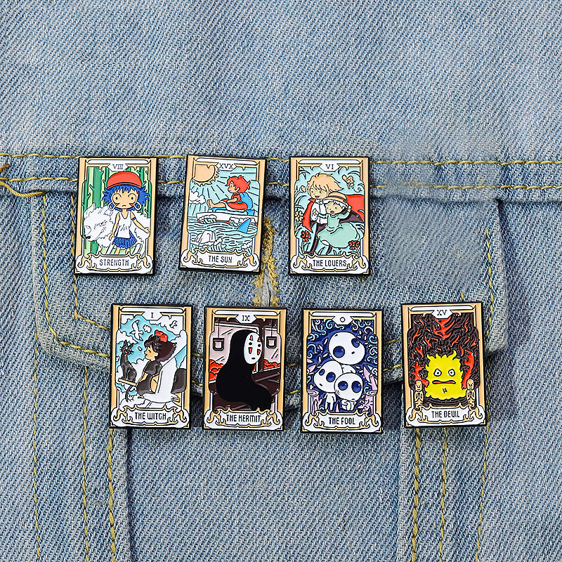 Tarot Enamel Pins Custom Noface-man Calcifer San Howl Kiki Ponyo Brooches Lapel Badges Cartoon Jewelry Gift, Color #1
Tarot Enamel Pins Custom Noface-man Calcifer San Howl Kiki Ponyo Brooches Lapel Badges Cartoon Jewelry Gift, Color #1