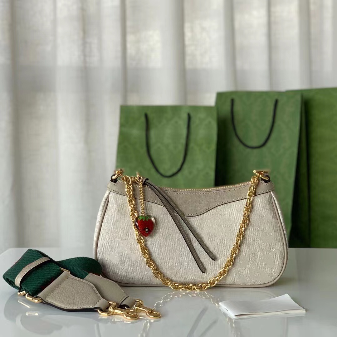 735132 Ophidia Women Designer Crossbody Bags With Strawberry Locket Chain and Canvas Streak Strap Ladies Fashion Hobos Shoulder Bag