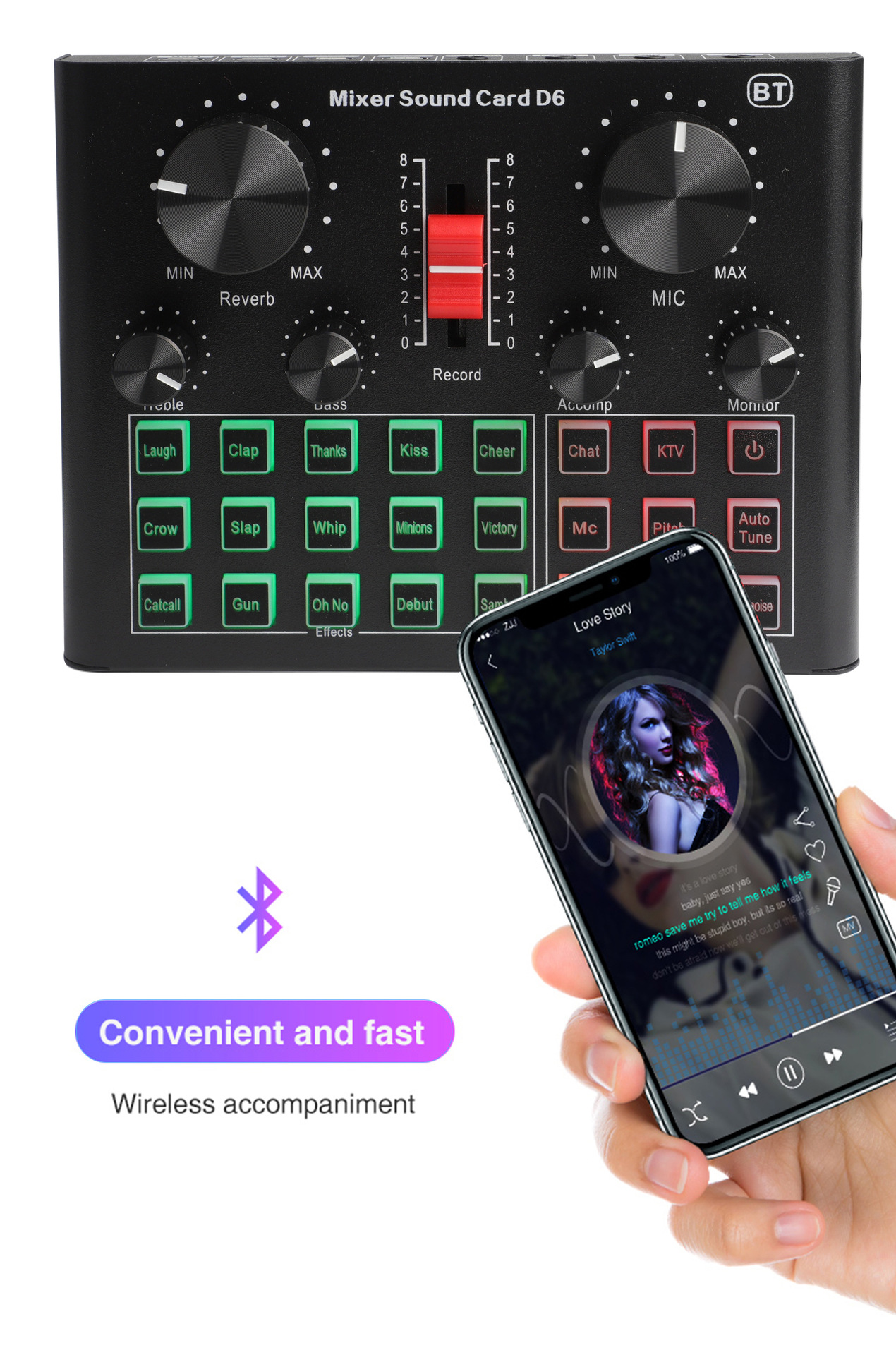 Microphone Sound Card D6 Series Singing and Broadcasting Complete Equipment TIKTOK Live Broadcast Wireless Bluetooth Connection