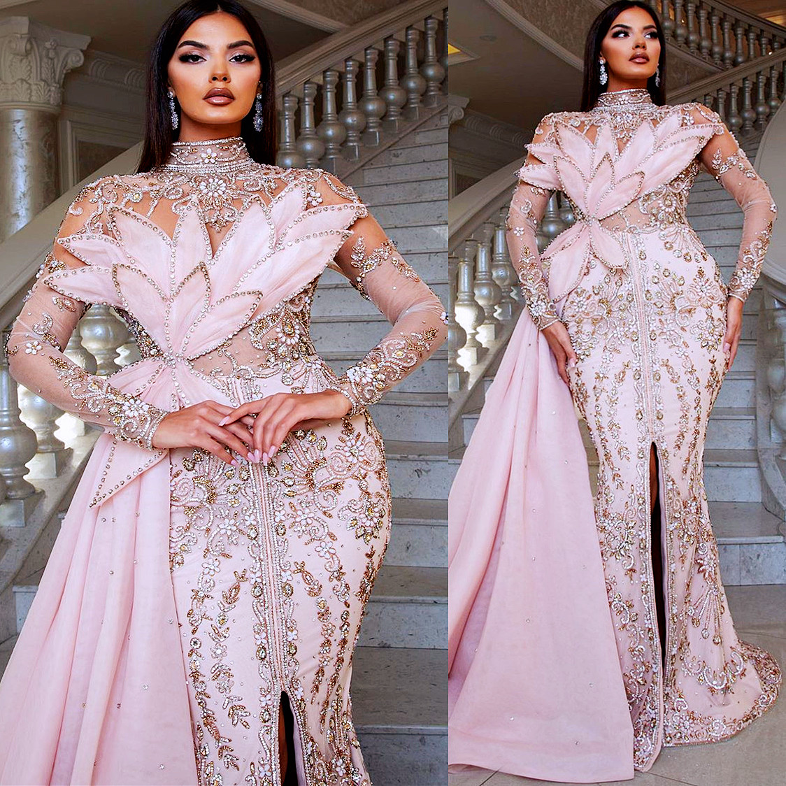 Aso Arabic Ebi Mermaid Urious Prom Dresses Crystals Beaded Lace Evening Formal Party Second Reception Birthday Engagement Gowns Dress Zj1021