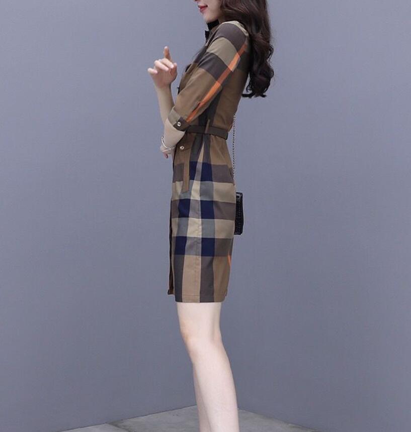 NEW Women Casual Dresses for Slim One-step Skirt Elegant Office Ladies Plaid Print Short Sleeve Dresses