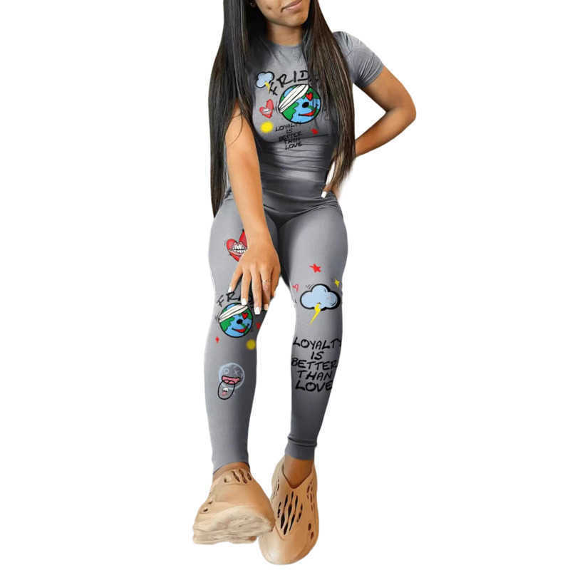 Women Tracksuits Two Pieces Set Designer 2023 New Fashion Latters Pattern Positioning Printing Slim Pants Suits 7 Colours S-XXL