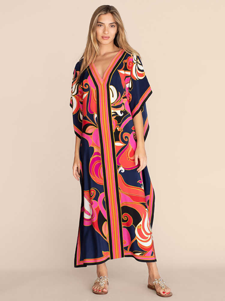 Casual Dresses Printed Kaftans for Women Beach Cover Up Seaside Maxi Bohemian Dresses Beachwear Pareo Bathing Suits Factory Supply Dropshipping W0315