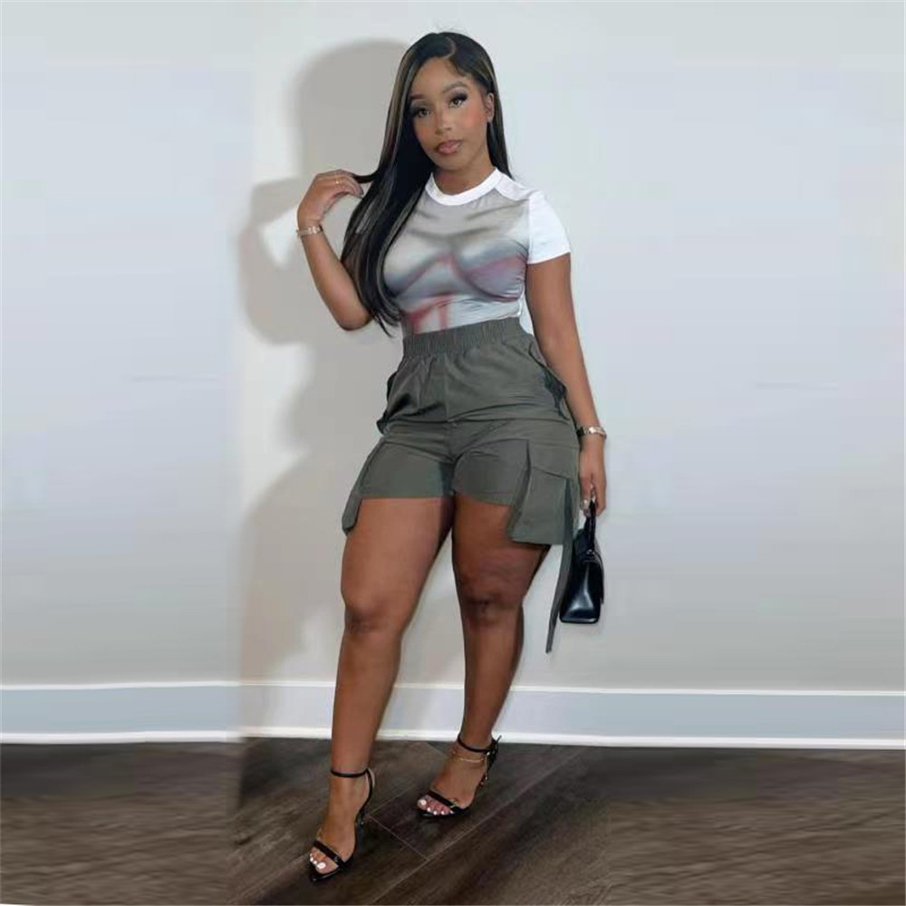 2023 NEW Designer Summer Cargo Shorts Women Clothes High Waist Shorts with Pockets Casual Short Pants Streetwear Clothing Bulk Items Wholesale Lots 94