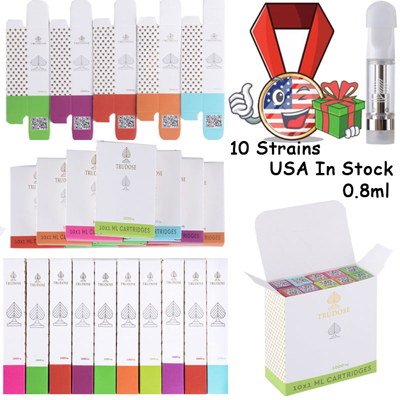 USA Stock 10 Strains Premium Trudose Atomizers 0.8ml Ceramic Coil Vape Cartridges E Cigarette Packaging Empty Carts Glass Tank Thick Oil Wax Dab Vaporizer 510 Thread
USA Stock 10 Strains Premium Trudose Atomizers 0.8ml Ceramic Coil Vape Cartridges E Cigarette Packaging Empty Carts Glass Tank Thick Oil Wax Dab Vaporizer 510 Thread
