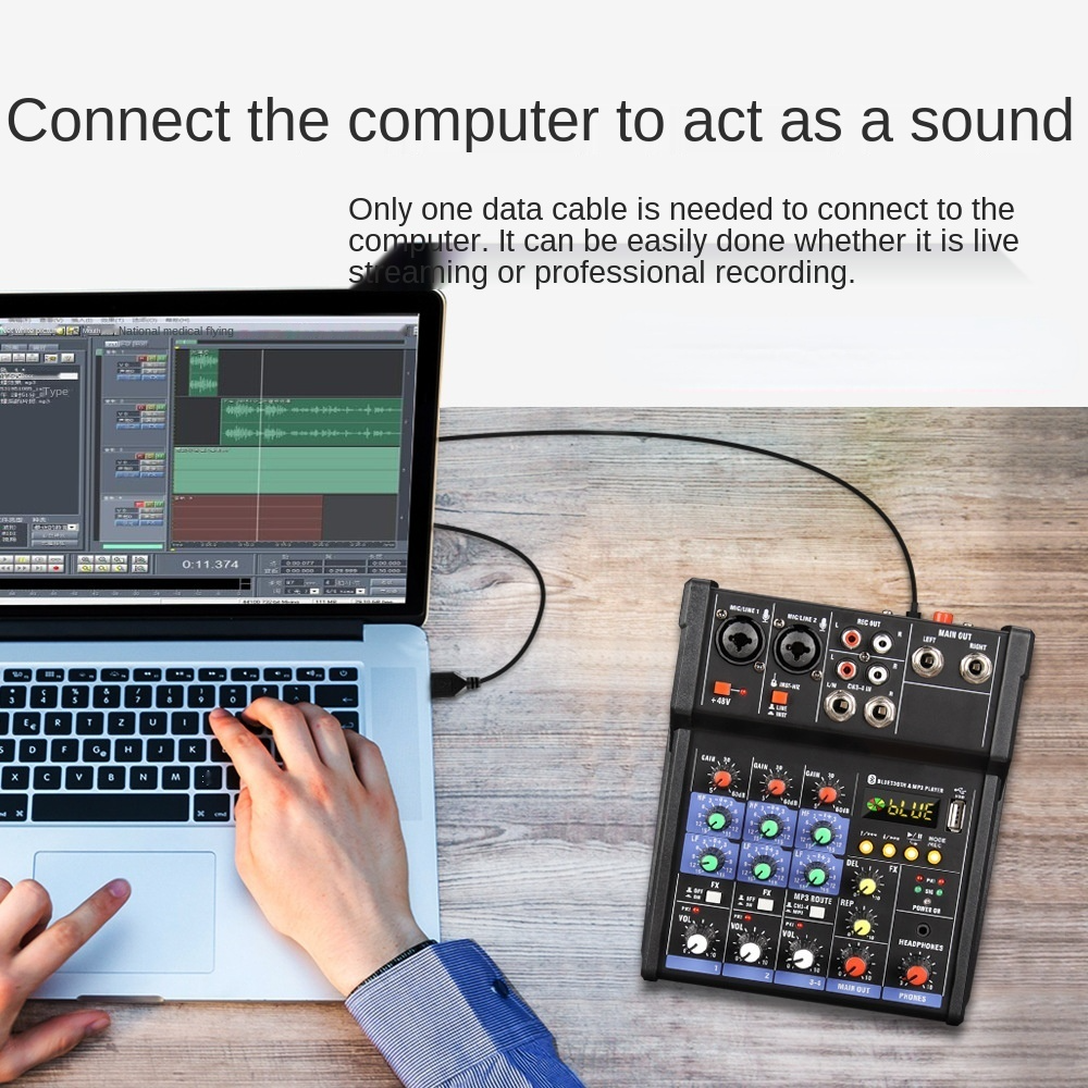 4-channel Professional Portable Mixer Sound Mixing Console Us Interface Computer Input 48v Power Monitor Model Number Type