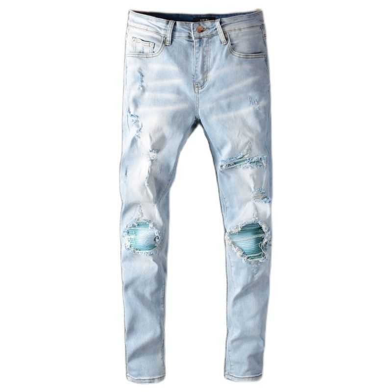 Jeans Mens Am1r1 Trousers Pants Mirri Ripped Fashion Designer Brand New Color Hole Patch Men's Elastic Slim Fit Hip Hop High Street Lei LF07, Blue
Jeans Mens Am1r1 Trousers Pants Mirri Ripped Fashion Designer Brand New Color Hole Patch Men's Elastic Slim Fit Hip Hop High Street Lei LF07, Blue