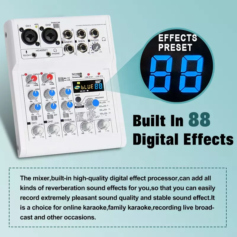 Manchez E4 E7 Mini 4 6 A4 A6 Channel Sound Card Mixer USB Console DJ Karaoke Smartphone Professional Computer Recording 48V DJ
