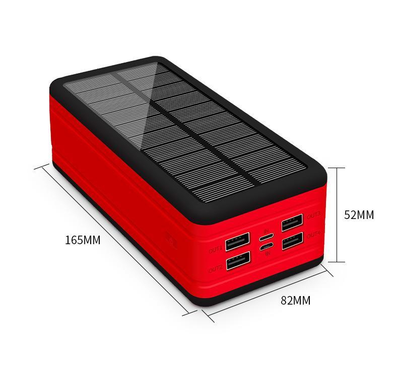 100000mAh outdoor solar power bank charging case External Smart Battery Pack led light 4 USB Charger Three prevention Power lamp