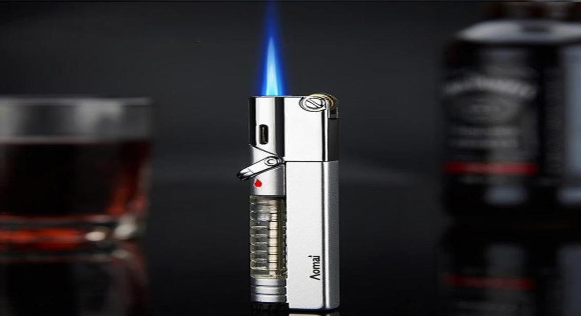 

Aomai Jet Lighter Fuel Visible Windproof Torch Security Lock Straight Flame Refillable Gas Window For Cigar BBQ Kitchen Cooking8073922