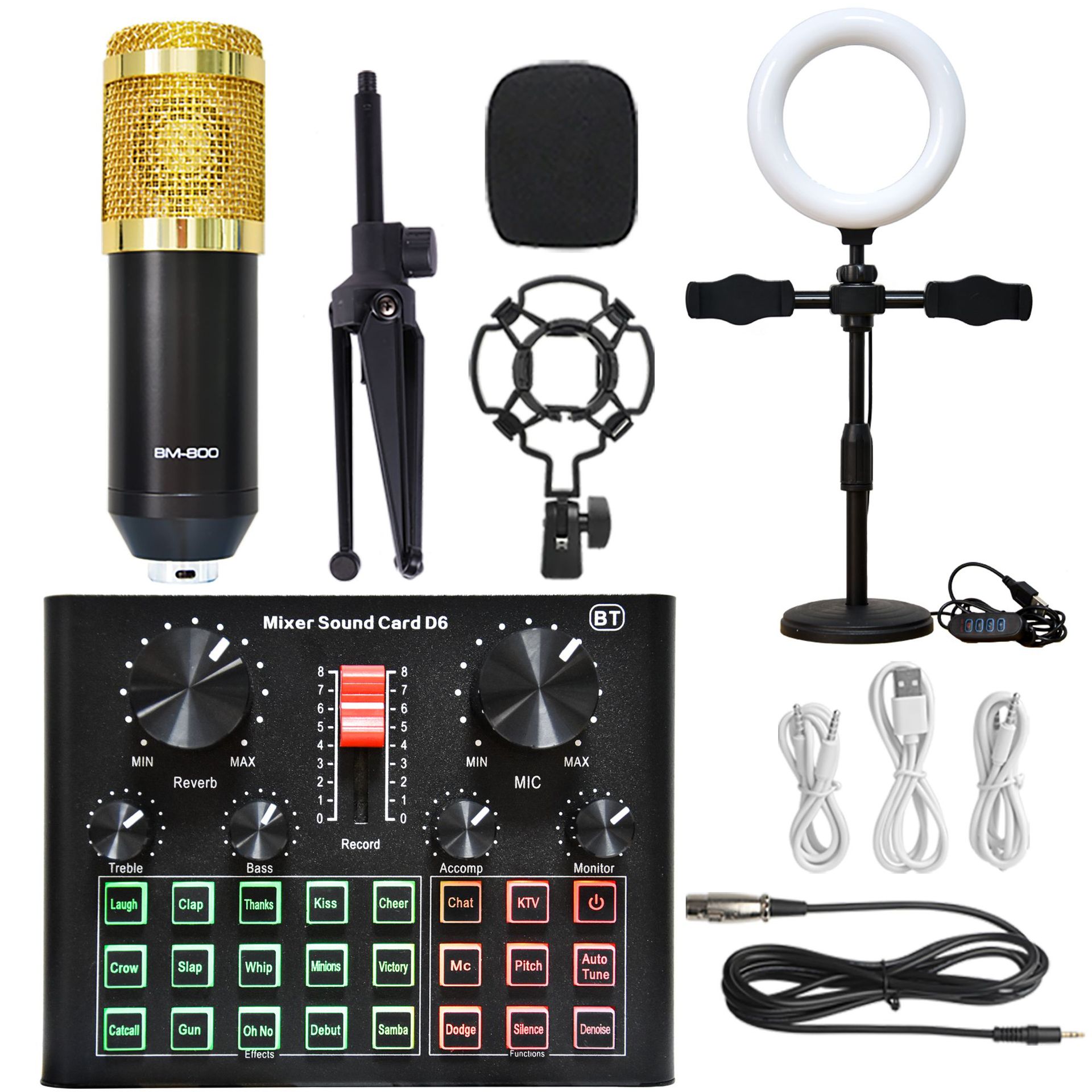 Microphone Sound Card D6 Series Singing and Broadcasting Complete Equipment TIKTOK Live Broadcast Wireless Bluetooth Connection