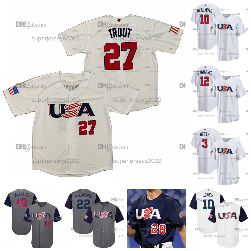 27 Mike Trout Team USA 2023 World Baseball ClassicJersey WBC Trea Turner Mookie Betts Kyle Schwarber Nolan Arenado Tim Anderson J.T. Realmuto Jeff McNeil Pete Alonso, 2017 white flex base as pic
27 Mike Trout Team USA 2023 World Baseball ClassicJersey WBC Trea Turner Mookie Betts Kyle Schwarber Nolan Arenado Tim Anderson J.T. Realmuto Jeff McNeil Pete Alonso, 2017 white flex base as pic