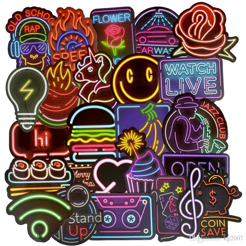 50pcs/lot Waterproof Neon Light Stickers Car Decals Suitable for Graffiti Skateboard Snowboard Laptop Luggage Motorcycle Gifts for Kids