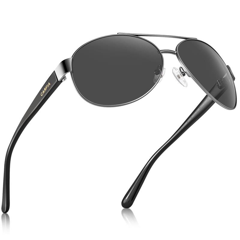 Carfia Polarized Sunglasses for Men - Wrap Around Metal Frame & Italian Acetate Arms Pilot Glasses
