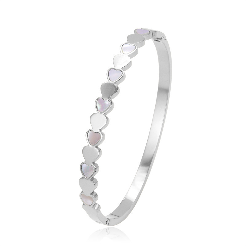 Classic White Shell Heart Bangle Bracelet Stainless Steel Jewelry for Gift