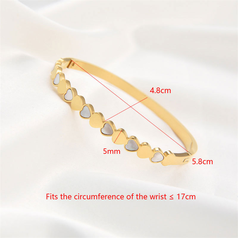 Classic White Shell Heart Bangle Bracelet Stainless Steel Jewelry for Gift