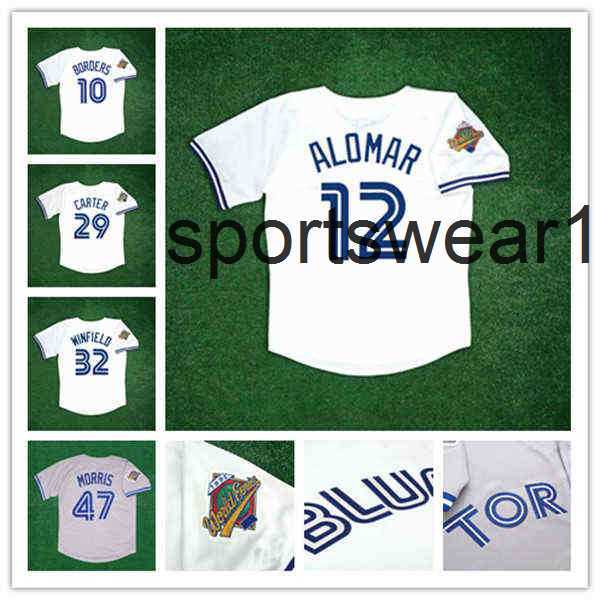 

College Wears Custom Toronto 1992 Retro WS Baseball Jerseys Joe Carter Roberto Alomar Pat Borders Dave Winfield John Olerud David Wells Jack, Man nk flexbase white gold