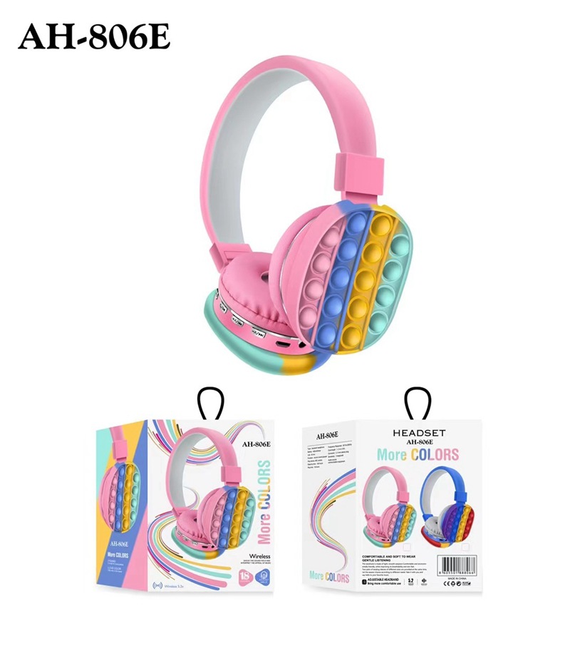 AH-806E New Cute Rainbow Bluetooth Stereo Headset Insert TF Card Ultra-long Standby Popite Toys for Children Driver Diameter
