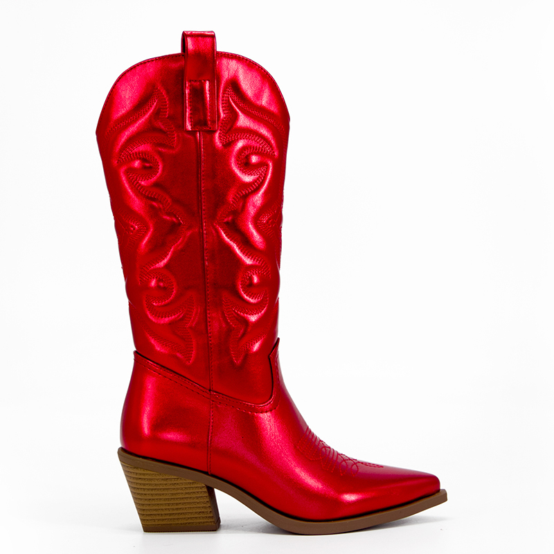 Metallic Cowboy boots woman Western Boots For Women Zip Embroidered Pointed Toe Heeled Winter Shoes Pink Red Gold Metalic 230314 4 - view 3