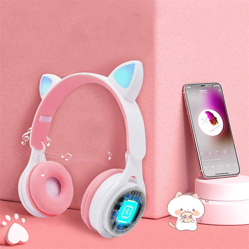 M6 New Cat Ear Headphone Bluetooth Headset Wireless Student Children with Card Folding Mini Macaroon Color System