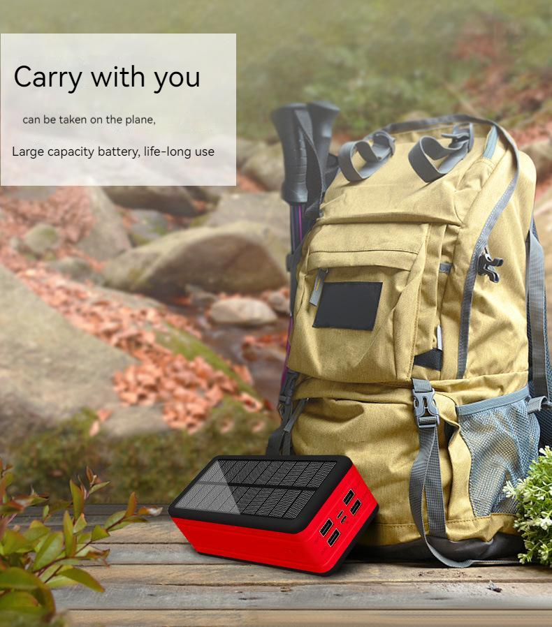 100000mAh outdoor solar power bank charging case External Smart Battery Pack led light 4 USB Charger Three prevention Power lamp