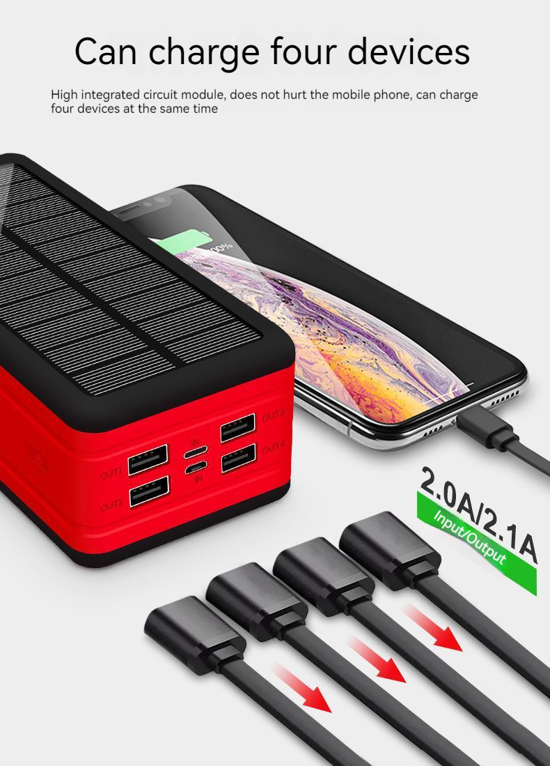 100000mAh outdoor solar power bank charging case External Smart Battery Pack led light 4 USB Charger Three prevention Power lamp
