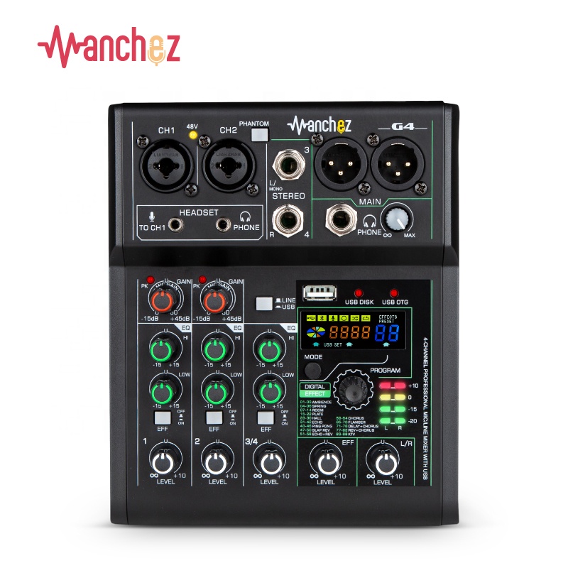 Manchez G4 Mini 4 Channel Sound Card Mixer USB Console DJ Karaoke Smartphone Professional Computer Recording 48V