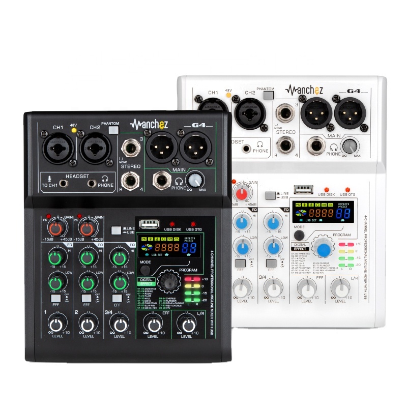 Manchez G4 Mini 4 Channel Sound Card Mixer USB Console DJ Karaoke Smartphone Professional Computer Recording 48V