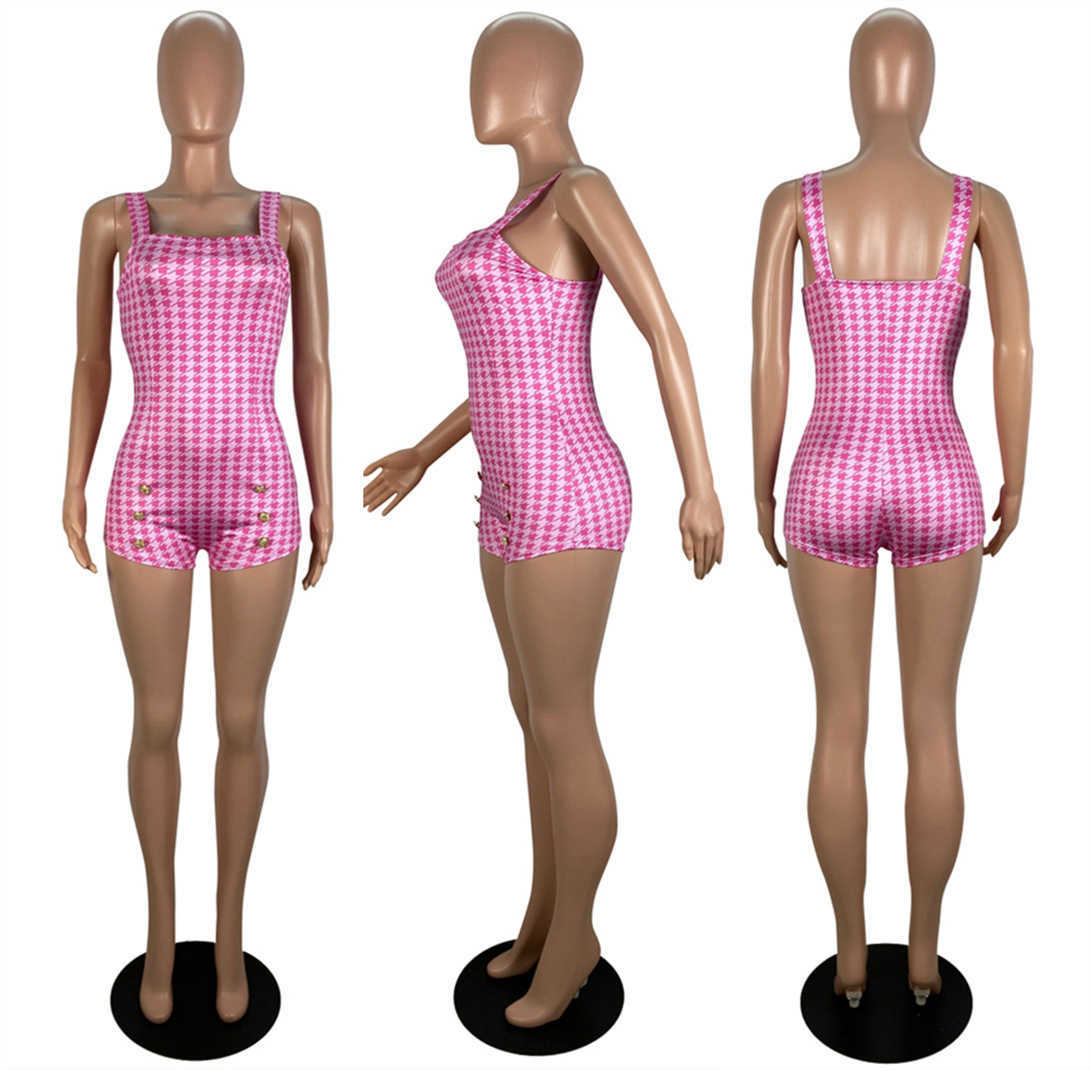 women's summer fashion printed button decorated Jumpsuit Night club dress SEXY DRESSES FOR WOMEN