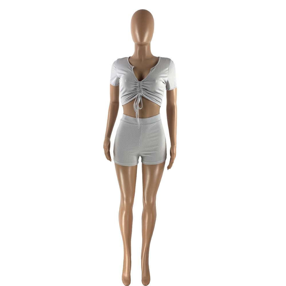 2023 Designer Summer Ribbed Outfits Women Tracksuits Two Piece Sets Short T-shirt and Shorts Matching Sweatsuits Solid Sportswear Bulk Wholesale Cloth