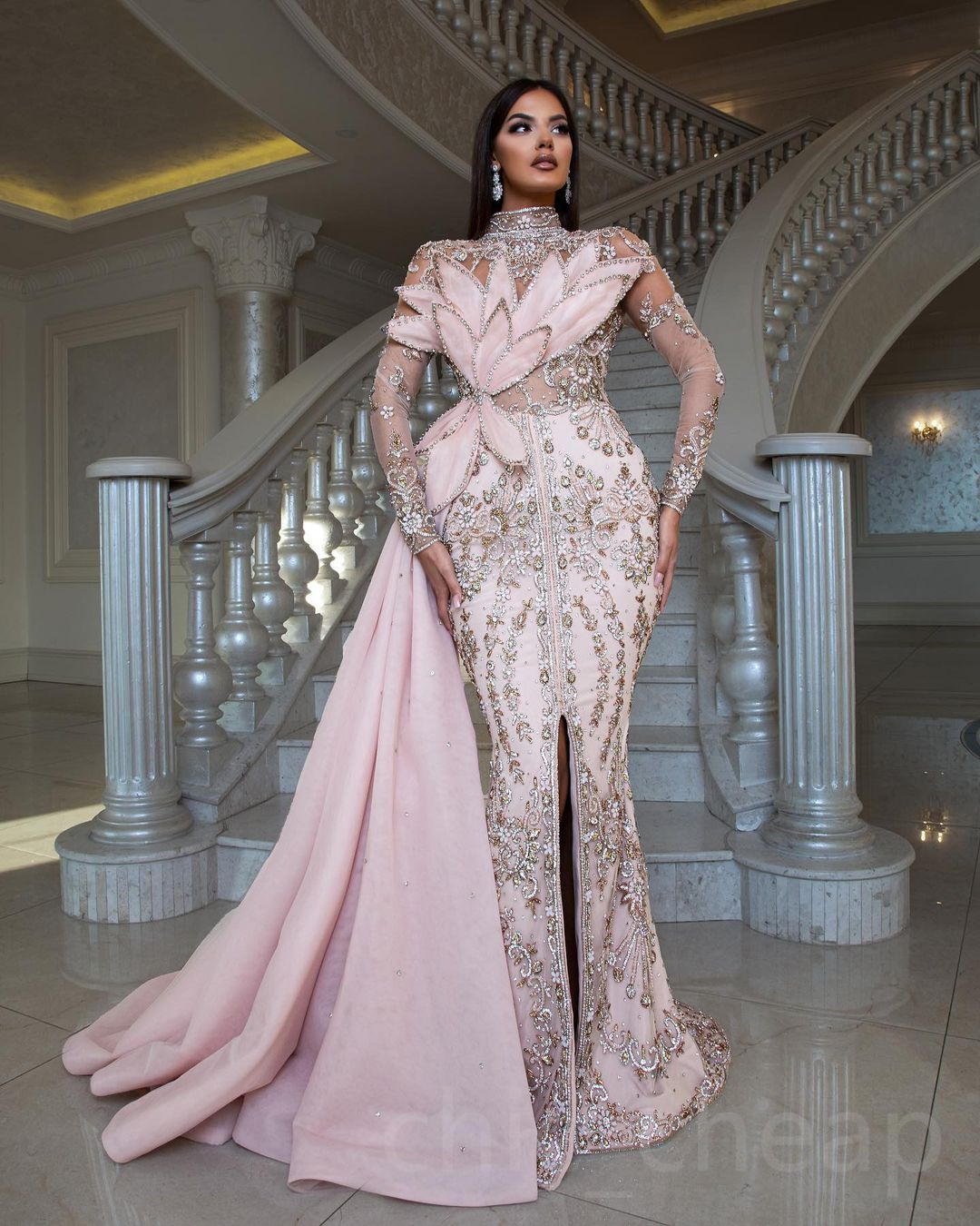 Aso Arabic Ebi Mermaid Urious Prom Dresses Crystals Beaded Lace Evening Formal Party Second Reception Birthday Engagement Gowns Dress Zj1021