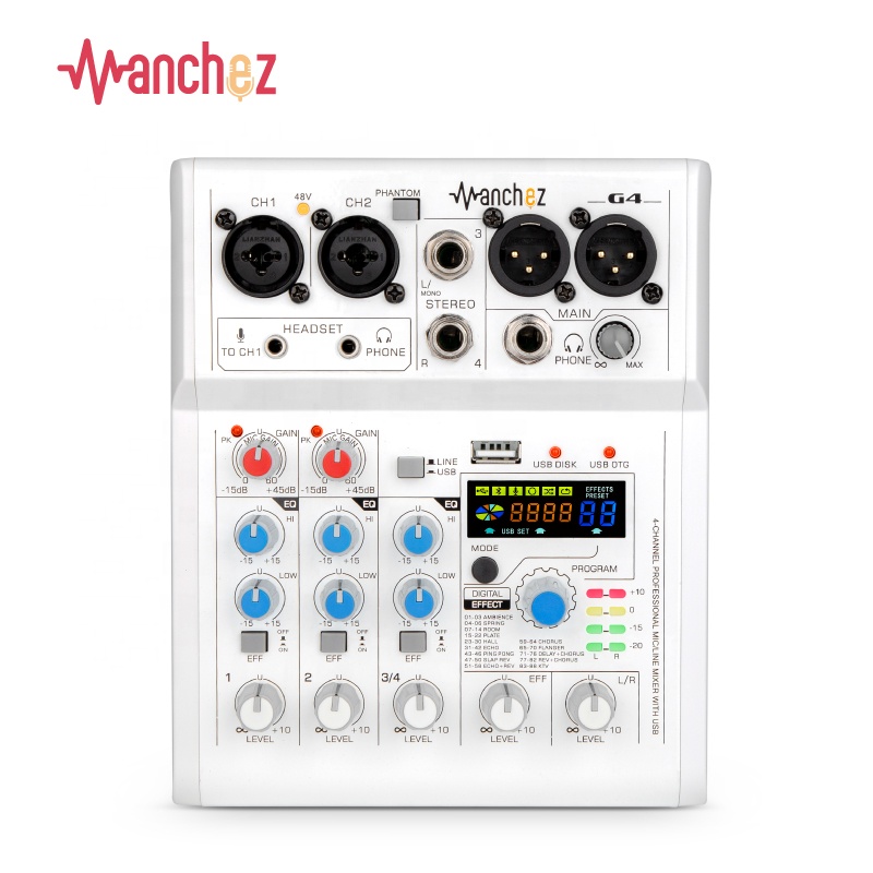 Manchez G4 Mini 4 Channel Sound Card Mixer USB Console DJ Karaoke Smartphone Professional Computer Recording 48V