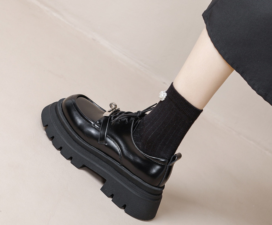 British Style Flat Thick Bottom Shoes Women Genuine Leather Dress Shoes Round Toe Platform Single Shoes Spring Deep Mouth For girls party Boots - view 7