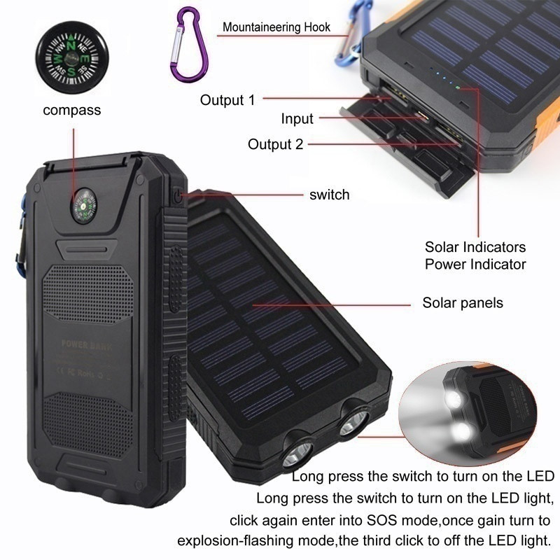 80000mAh Solar Power Bank Portable Waterproof External Battery with SOS LED Light Travel Powerbank for Xiaomi Iphone Samsung