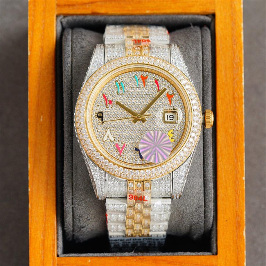 Automatic Full Diamond Mens Watch 41mm Mechanical Watches Diamonds Bezel Sapphire Mirror Fashion Wristwatch Menwatch Classic Calen220g, Color1
Automatic Full Diamond Mens Watch 41mm Mechanical Watches Diamonds Bezel Sapphire Mirror Fashion Wristwatch Menwatch Classic Calen220g, Color1