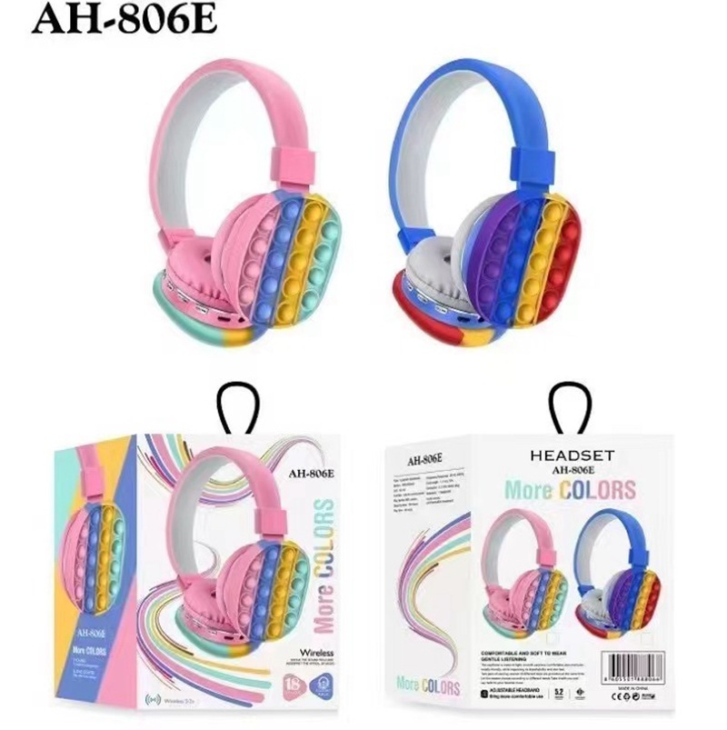 AH-806E New Cute Rainbow Bluetooth Stereo Headset Insert TF Card Ultra-long Standby Popite Toys for Children Driver Diameter