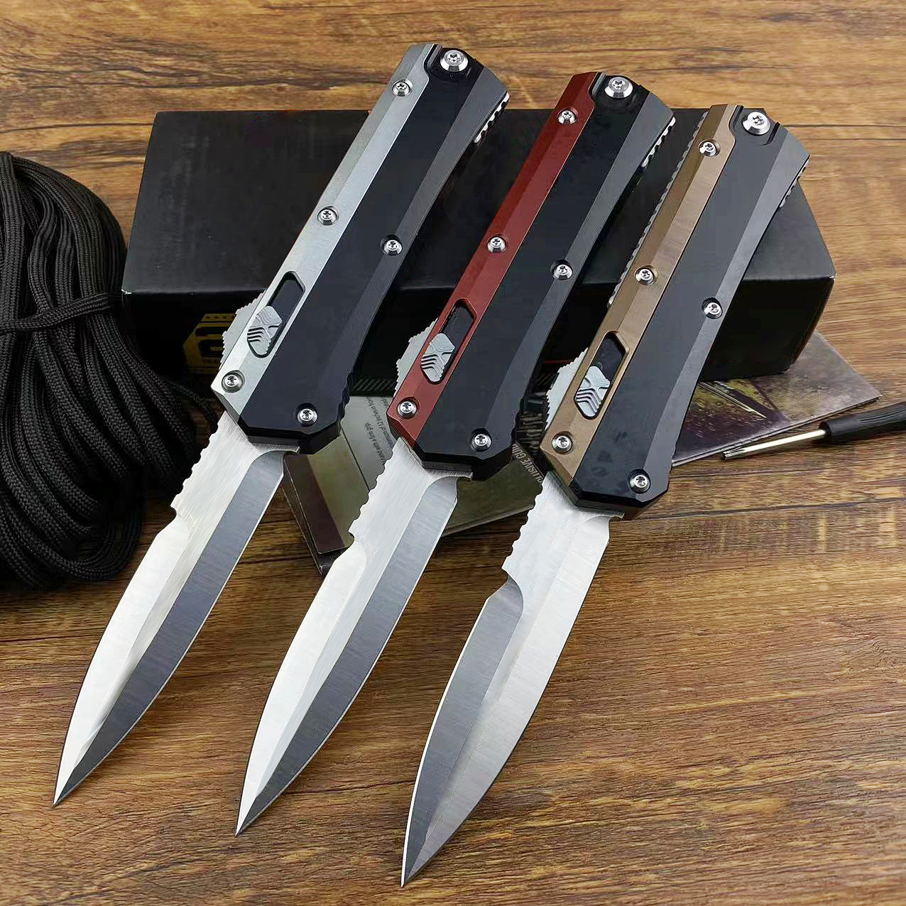 New H2023 Automatic Tactical Knife D2 Satin Spear Point Blade Two-tone CNC 6061-T6 Handle 3-sided Switch EDC Pocket Knives With Nylon Sheath
New H2023 Automatic Tactical Knife D2 Satin Spear Point Blade Two-tone CNC 6061-T6 Handle 3-sided Switch EDC Pocket Knives With Nylon Sheath