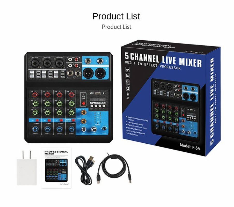 5-channel Professional Mixer Computer Stage Recording USB Sound Card High Low Tone Bluetooth DJ Model Number Certification