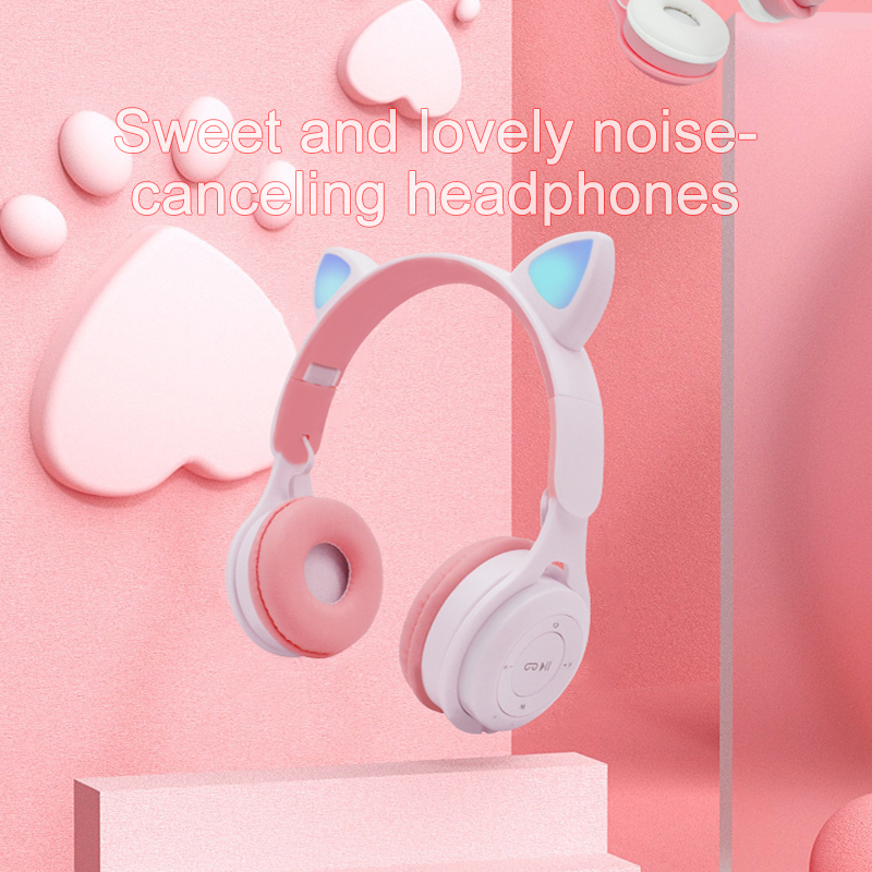 M6 New Cat Ear Headphone Bluetooth Headset Wireless Student Children with Card Folding Mini Macaroon Color System