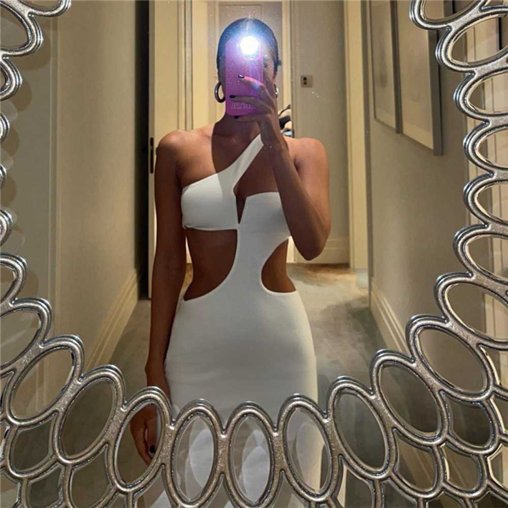 Casual Dresses White Long Summer Dress Women Sexy Cut Out Slim Evening Party Dress Fashion One Shoulder Vacation Beach Maxi Dresses 2023 New 0315H23