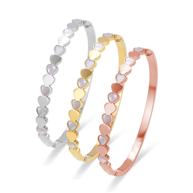 Classic White Shell Heart Bangle Bracelet Stainless Steel Jewelry for Gift