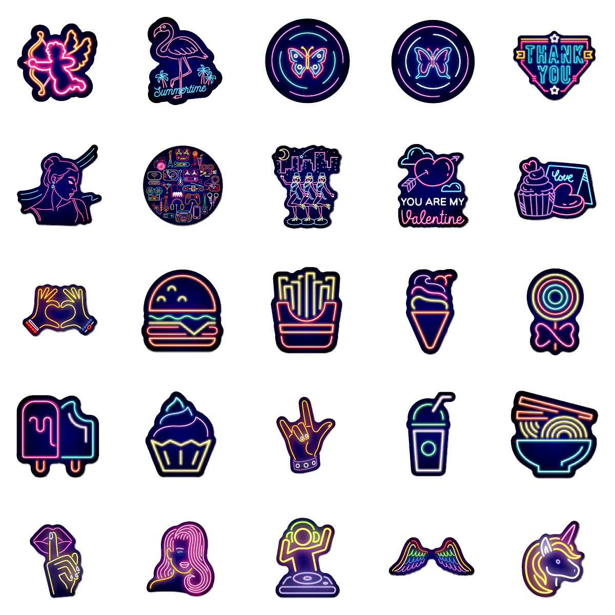 50pcs Neon Light Stickers Waterproof Car Decals Suitable for Graffiti Skateboard Snowboard Laptop Luggage Motorcycle Bike Home Decal Gifts for Kids