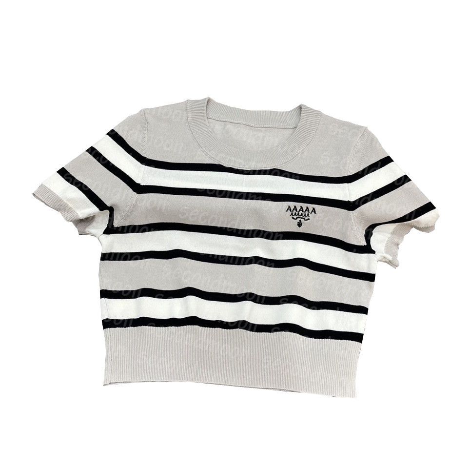 Fashion Stripe Knits Tee Women Short Sleeve Tees Crew Neck Knitting Tops Letter Embroidered T Shirt, Gray
Fashion Stripe Knits Tee Women Short Sleeve Tees Crew Neck Knitting Tops Letter Embroidered T Shirt, Gray