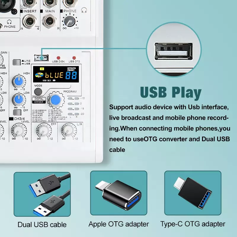 Manchez E4 E7 Mini 4 6 A4 A6 Channel Sound Card Mixer USB Console DJ Karaoke Smartphone Professional Computer Recording 48V DJ