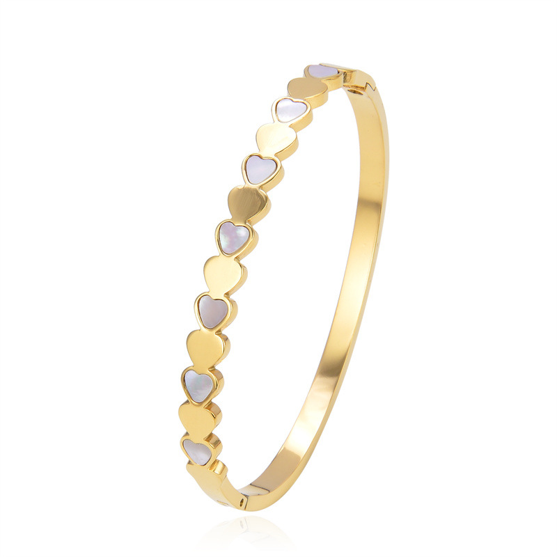 Classic White Shell Heart Bangle Bracelet Stainless Steel Jewelry for Gift