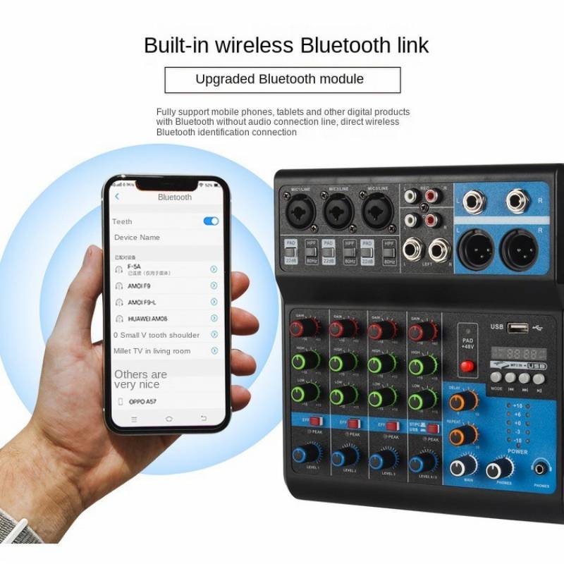 5-channel Professional Mixer Computer Stage Recording USB Sound Card High Low Tone Bluetooth DJ Model Number Certification
