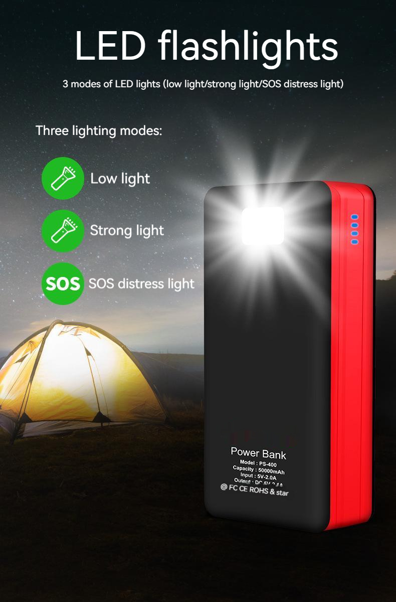 100000mAh outdoor solar power bank charging case External Smart Battery Pack led light 4 USB Charger Three prevention Power lamp