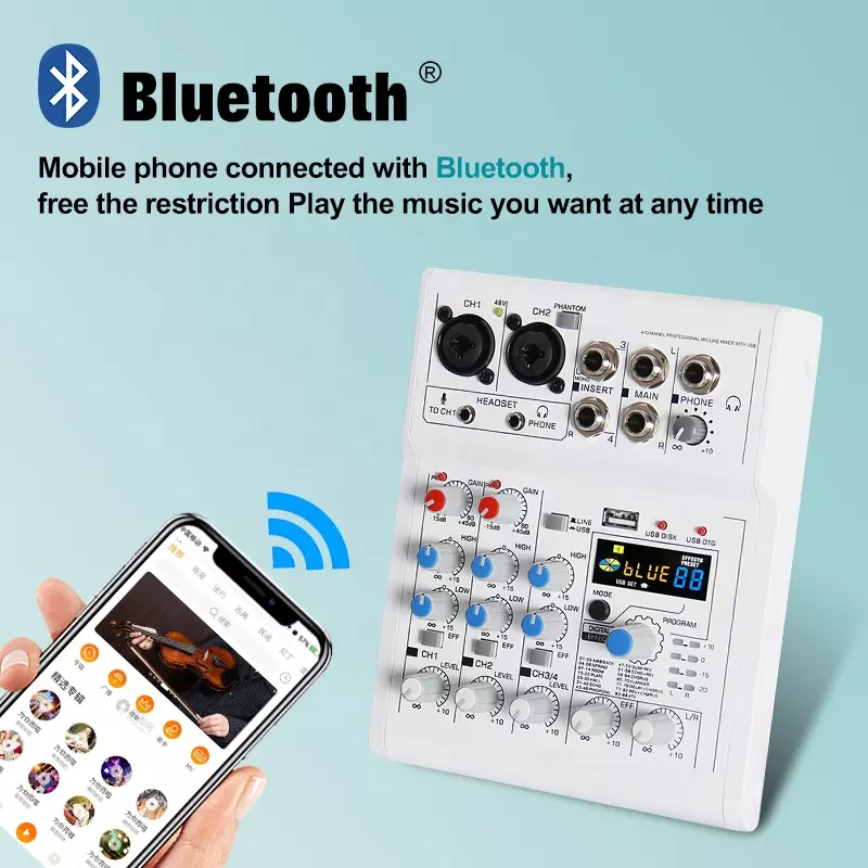 Manchez E4 E7 Mini 4 6 A4 A6 Channel Sound Card Mixer USB Console DJ Karaoke Smartphone Professional Computer Recording 48V DJ