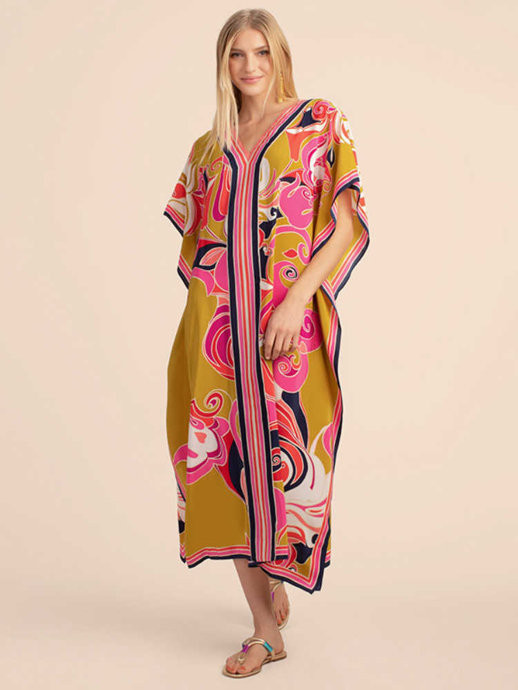 Casual Dresses Printed Kaftans for Women Beach Cover Up Seaside Maxi Bohemian Dresses Beachwear Pareo Bathing Suits Factory Supply Dropshipping W0315