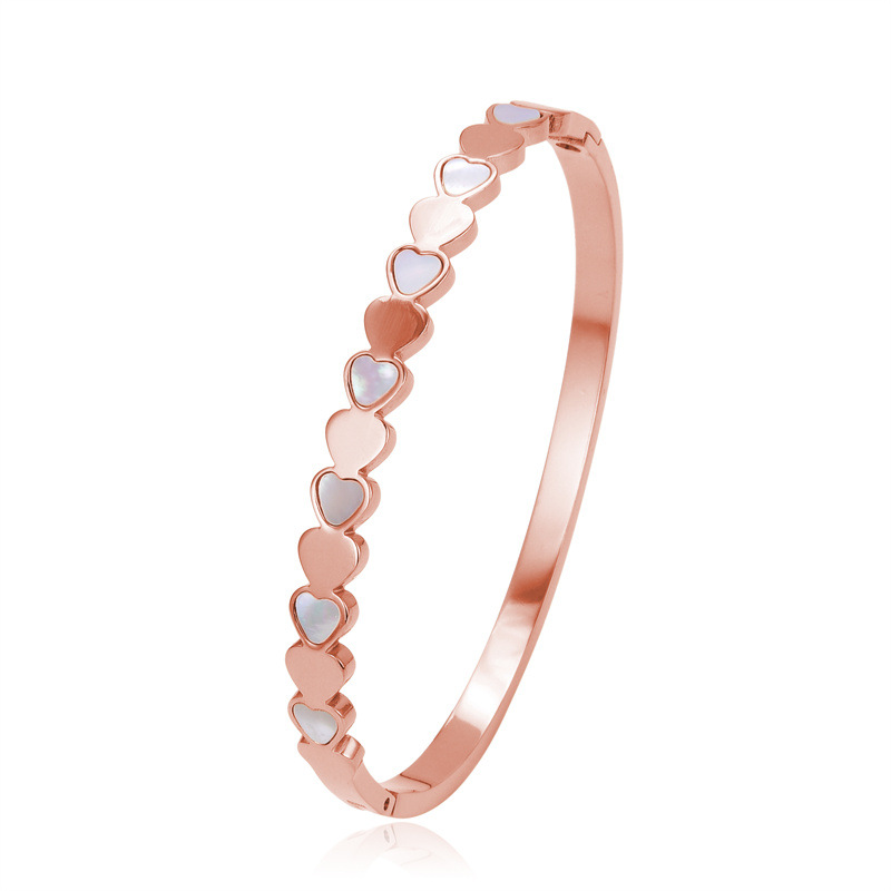 Classic White Shell Heart Bangle Bracelet Stainless Steel Jewelry for Gift